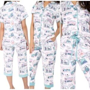Munki Munki Bon Voyage Postcard Travel Pajama's Womens PJ Capri Pants Top Set XL